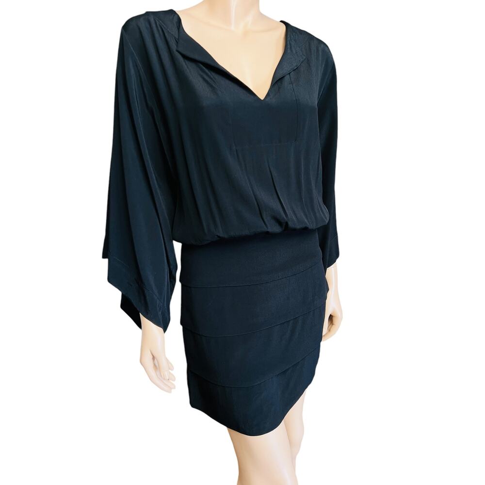 Farm Rio Black Mini Dress Wide Kimono Sleeves Size Small 100% Viscose V-Neck - Picture 5 of 13